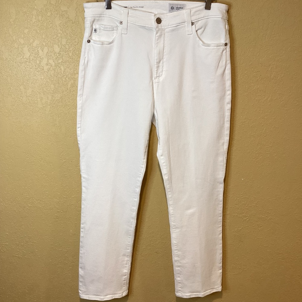 Adriana Goldschmeid Revolve White Mari Crop High Rise Slim Straight Jeans, SZ 32